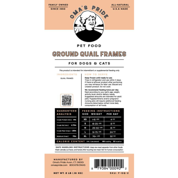 Oma s Pride Ground Quail Frames Raw Frozen Dog and Cat Food on Sale