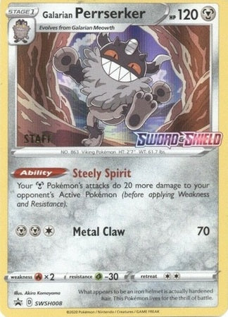 Galarian Perrserker (SWSH008) (Staff Prerelease Promo) [Sword & Shield: Black Star Promos] Online